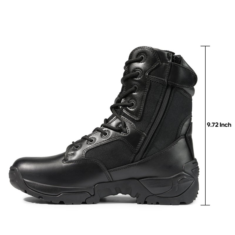 NORTIV 8 Mens Military Tactical Work Boots Hiking Side Zip Leather Outdoor Motorcycle Combat Boots Response,Size 7.5,Black - Image 2